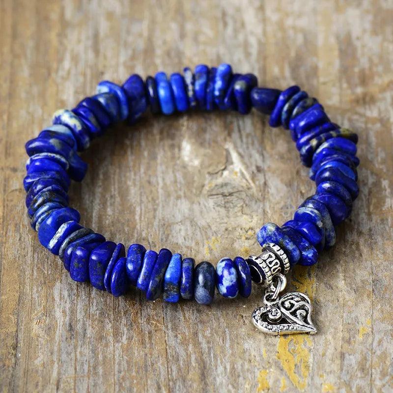 Boho Chunky Aquamarine Heart Charm Bracelet