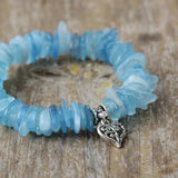 Boho Chunky Aquamarine Heart Charm Bracelet
