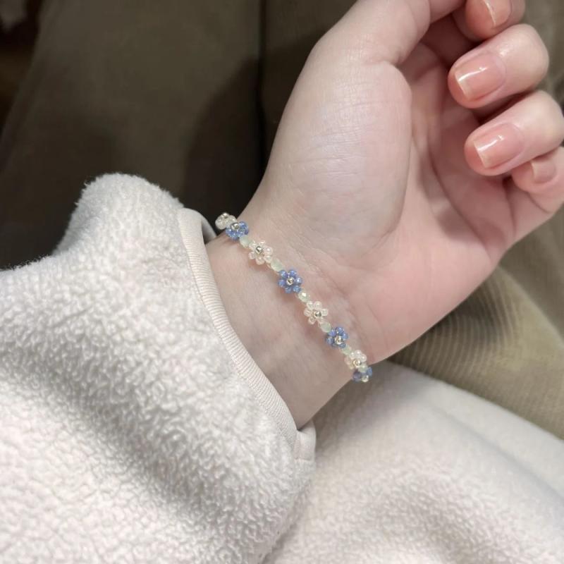 Crystal Flower Beads Bracelet Elastic Adjustable Charm Bracelet