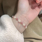Crystal Flower Beads Bracelet Elastic Adjustable Charm Bracelet