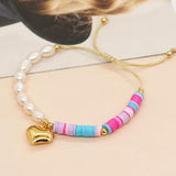 Go2boho Rainbow Bracelet Fresh Water Pearl Clay Beaded Boho Jewelry Set