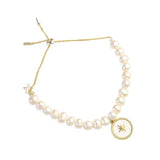 Freshwater Pearl Bracelet with Shell Disc Compass Charms