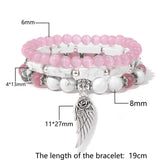 Stone Beaded Bracelets with Silver Wing Charm Pendant Set