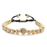 Classic CZ Leopard Head Bracelet Men Copper Beaded Charm Bracelet