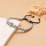 Classic CZ Leopard Head Bracelet Men Copper Beaded Charm Bracelet
