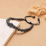Classic CZ Leopard Head Bracelet Men Copper Beaded Charm Bracelet