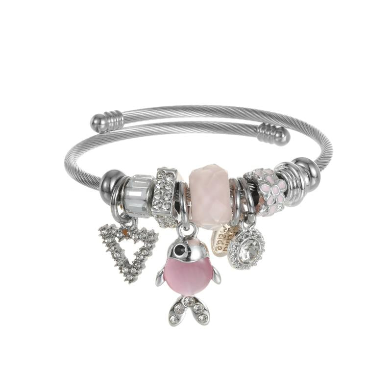 Crystal Beaded Bangle Fish Charm Bracelet Gift