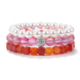 3pcs/set Agates Stretch Bracelet 8MM Pearl Bead Charm Bracelet