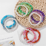 3pcs/set Agates Stretch Bracelet 8MM Pearl Bead Charm Bracelet