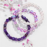 3pcs/set Agates Stretch Bracelet 8MM Pearl Bead Charm Bracelet