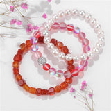 3pcs/set Agates Stretch Bracelet 8MM Pearl Bead Charm Bracelet