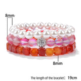 3pcs/set Agates Stretch Bracelet 8MM Pearl Bead Charm Bracelet