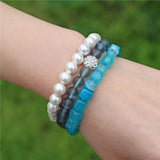 3pcs/set Agates Stretch Bracelet 8MM Pearl Bead Charm Bracelet