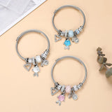 Fish Charm Bangle Stainless Steel Bracelet Crystal Beaded Jewelry Gift