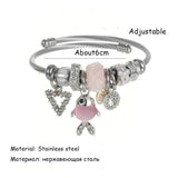 Fish Charm Bangle Stainless Steel Bracelet Crystal Beaded Jewelry Gift