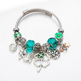 Stainless Steel Bangle Green Four Leaf Clover Lucky Charms Bracelet