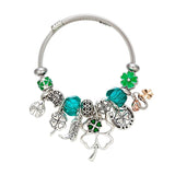 Stainless Steel Bangle Green Four Leaf Clover Lucky Charms Bracelet
