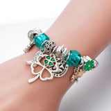 Stainless Steel Bangle Green Four Leaf Clover Lucky Charms Bracelet