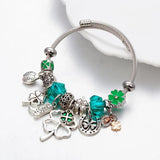 Stainless Steel Bangle Green Four Leaf Clover Lucky Charms Bracelet
