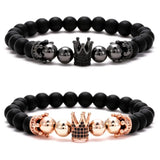 Micro Pave CZ Hecagon Crown Charm Bracelet Couples Jewelry