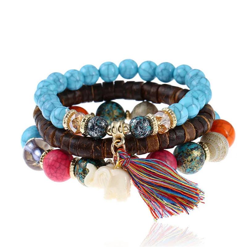 Boho Elephant Bracelets & Bangles Set with Tassel, Women Jewelry