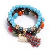 Boho Elephant Bracelets & Bangles Set with Tassel, Women Jewelry