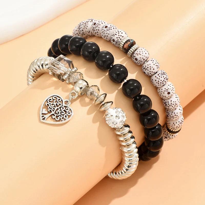 Resin Beaded Bracelets Strand Bracelet Hollow Heart Charm Jewelry