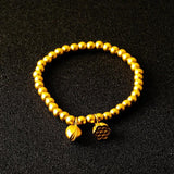 24K Plated Lotus Charm Bracelet Beaded for Women Girls