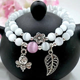 Pink Quartzs Bracelet Honeybee Pendant Charm Bracelets For Women