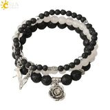 CSJA Healing Crystal Rose Flower Charms Bracelet Set - 3pcs