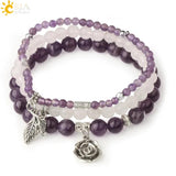 CSJA Healing Crystal Rose Flower Charms Bracelet Set - 3pcs