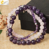 CSJA Healing Crystal Rose Flower Charms Bracelet Set - 3pcs