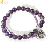 CSJA Healing Crystal Rose Flower Charms Bracelet Set - 3pcs