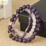 CSJA Healing Crystal Rose Flower Charms Bracelet Set - 3pcs