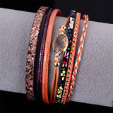 Bohemian Crystal Multilayers Leather Bracelet