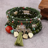Vintage Glass Bead Bracelet Green Emerald Butterfly Charm Bracelet