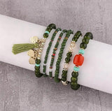 Vintage Glass Bead Bracelet Green Emerald Butterfly Charm Bracelet