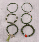 Vintage Glass Bead Bracelet Green Emerald Butterfly Charm Bracelet