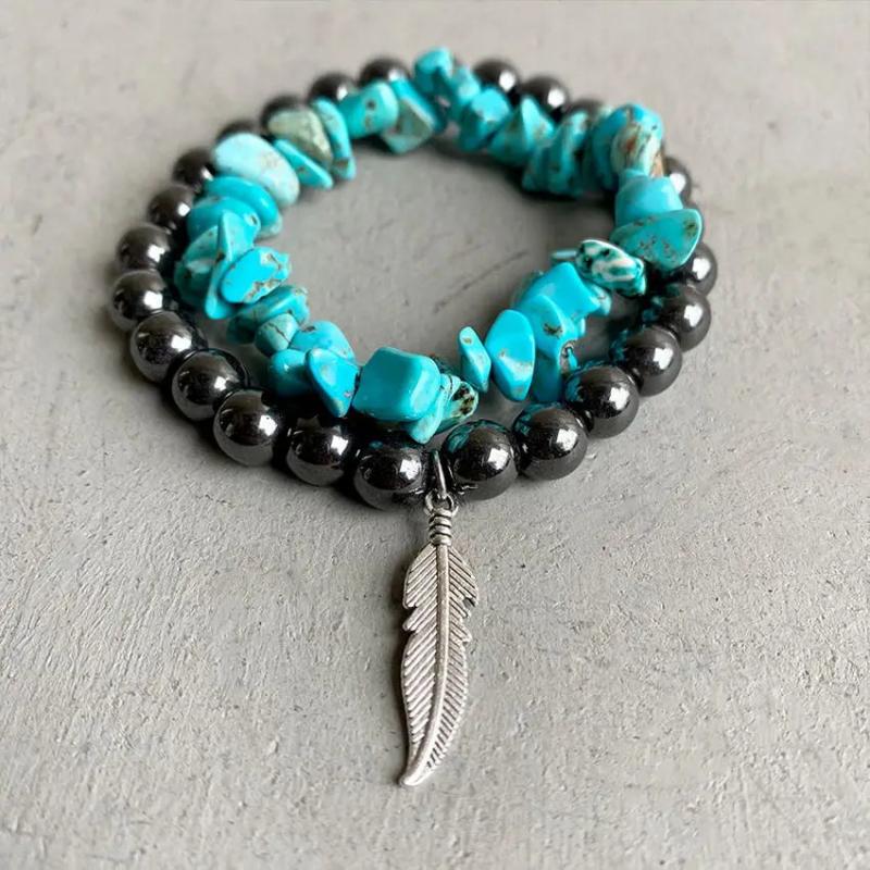 Minimalist Faux Pear & Turquoise Layered Bracelet Set