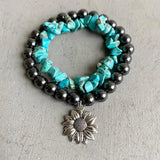 Minimalist Faux Pear & Turquoise Layered Bracelet Set