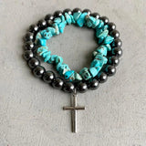Minimalist Faux Pear & Turquoise Layered Bracelet Set