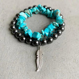 Minimalist Faux Pear & Turquoise Layered Bracelet Set