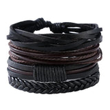 Faux Leather Layered Bracelet Retro Man Wristbands Charm Ornament