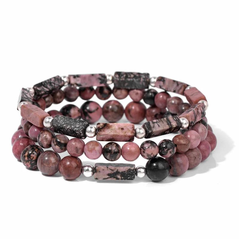 3Pcs/Set Stone Beads Bracelets For Women Rectangle Charm Bracelet Set