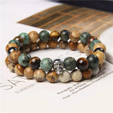 Vintage Punk 8mm Stone Skull Charm Bracelet Men Matte Stone Beads Set Jewelry