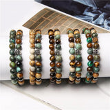Vintage Punk 8mm Stone Skull Charm Bracelet Men Matte Stone Beads Set Jewelry
