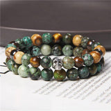 Vintage Punk 8mm Stone Skull Charm Bracelet Men Matte Stone Beads Set Jewelry