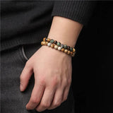 Vintage Punk 8mm Stone Skull Charm Bracelet Men Matte Stone Beads Set Jewelry
