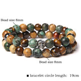 Vintage Punk 8mm Stone Skull Charm Bracelet Men Matte Stone Beads Set Jewelry