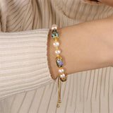 Natural Pearl Bracelet Crystal Charm Bangle